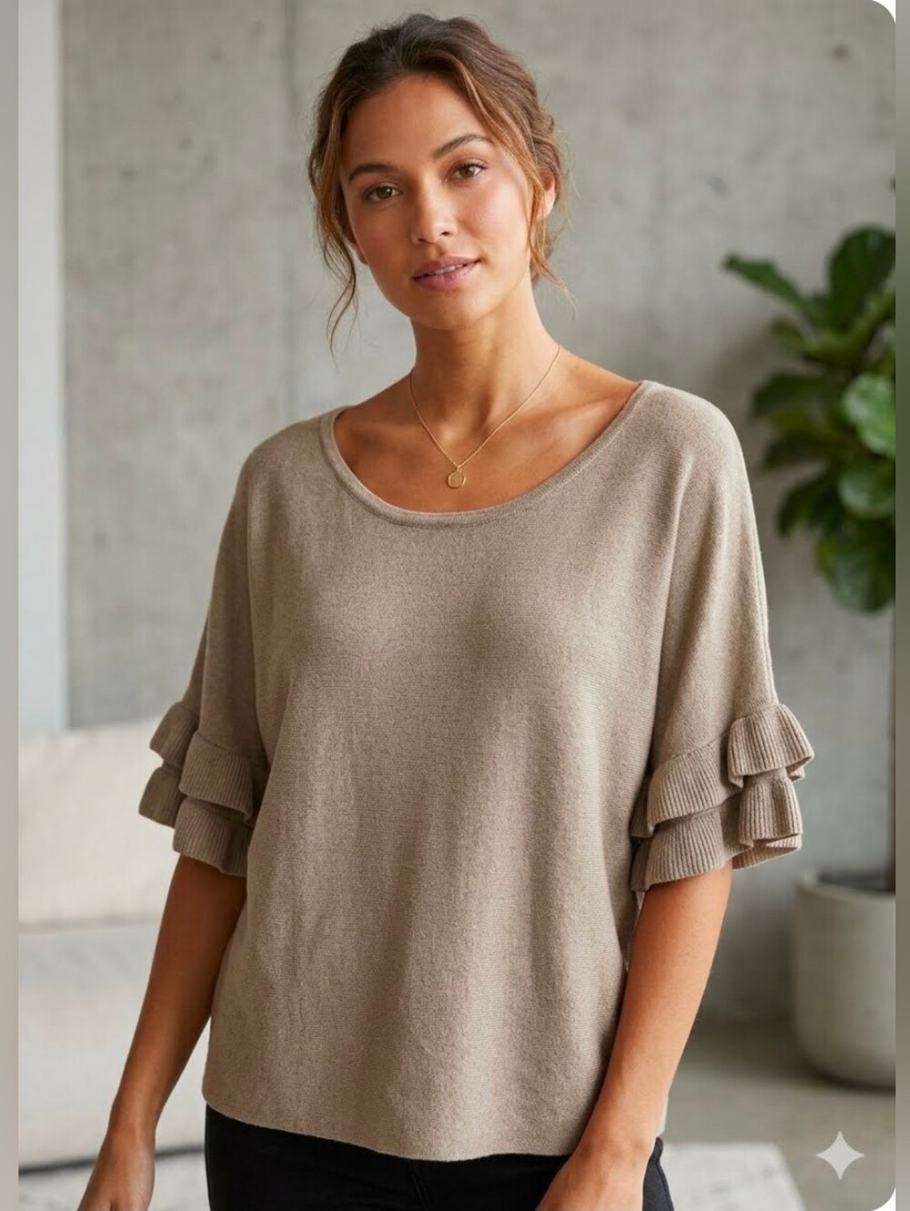 Max Studio Olive Green Scoop Neck Knit Top